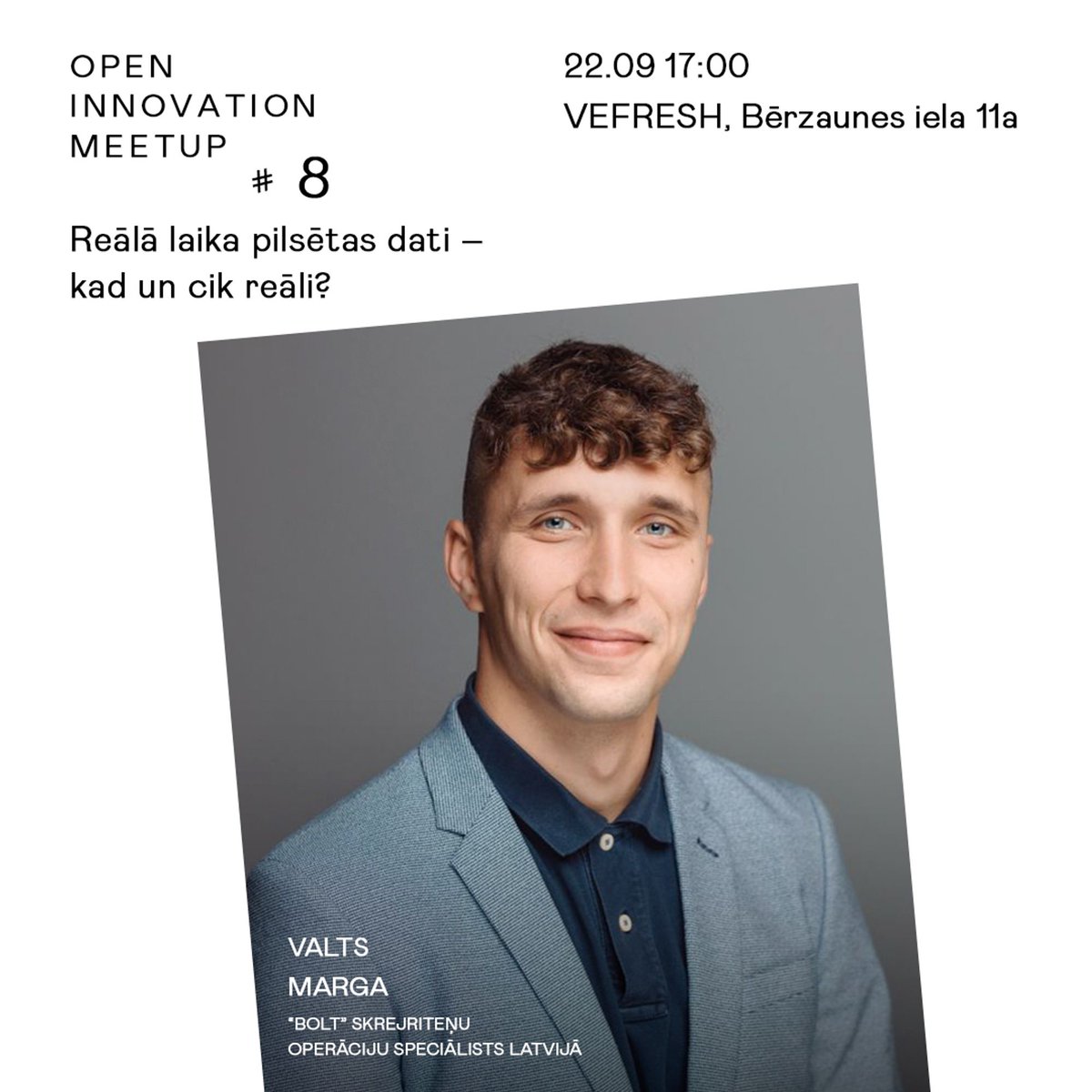 Jau šo piektdien Eiropas mobilitātes nedēļas ietvaros tiekamies Open Innovation Meetup par reālā laika pilsētas datiem🙌
Iepazīsties ar diskusijas dalībniekiem un pievienojies pasākumam uz vietas Bērzaunes ielā 11a vai <a href="/VEFRESHmovement/">VEFRESH</a> Facebook Live!
