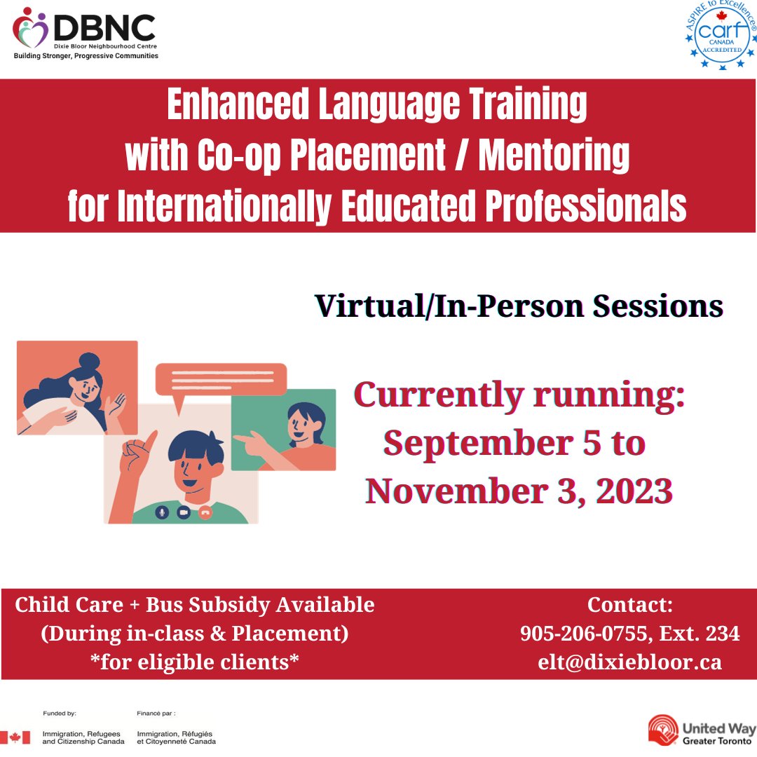 MyDBNC's tweet image. Attention all Internationally Educated Professionals! Don&apos;t miss this amazing opportunity to receive language training ALONG with co-op placement/mentoring.

Swipe for more info!

#myDBNC #employment #languagetraining #freeservices