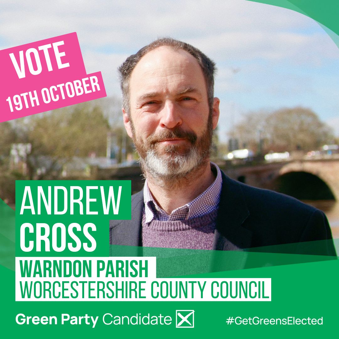 We are delighted to announce our candidate for Warndon Parish, Andrew Cross! 🌎🌱

#greensixteen #worcester #green #greenparty #greenpartyworcester #getgreenselected #votegreen #localelections #localpolitics #progressive #vote