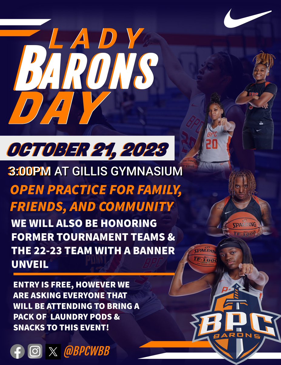 ***TIME CHNAGE*** Lady Barons Day will start at 3:00PM. Mark your calendar‼️
⚔️🏀⚔️
#LadyBarons