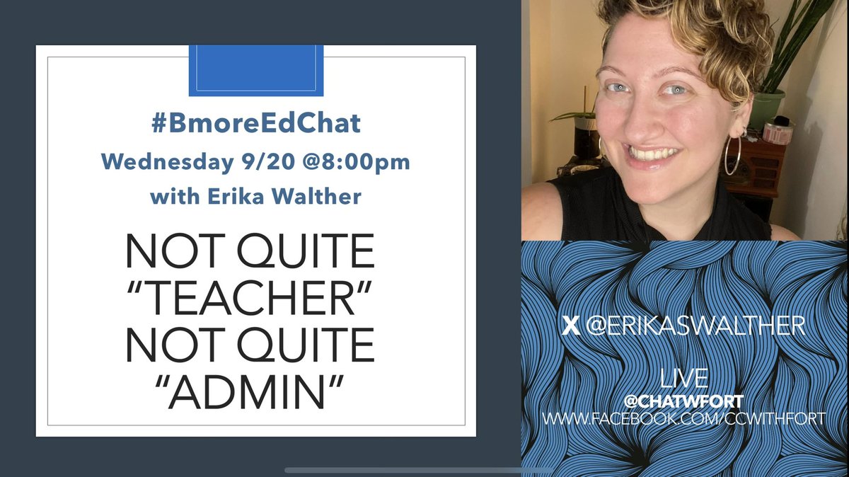 @ErikaSWalther takes over #BmoreEdChat & goes live on @chatwithfort tomorrow at 8p! Tag a friend, bring yourself and let’s grow together! @MsBruceEdu7 @EdifyTeachers @DrRudyRuiz @justincholbrook @soupman39 @Teachwithclass2 @luveducator @Tabz @jamillafort @Pitts022 @PrincipalShepp
