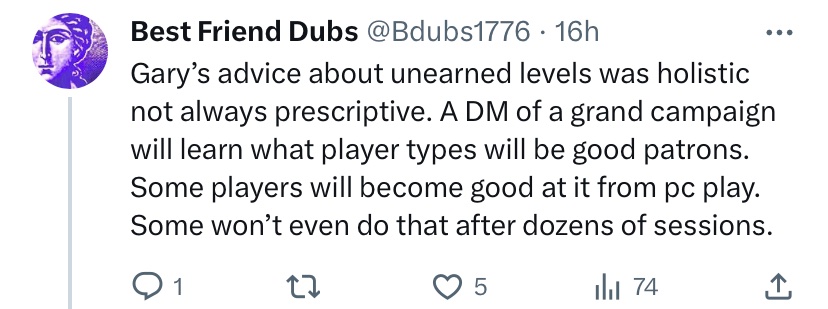 Browser55710200's tweet photo. Let me translate @Bdubs1776 from #BrOsr into English.
“We know Patrons break Gary’s rule against unearned levels but #RuleZero means we can still do it.” https://t.co/s6QaqYmeJX