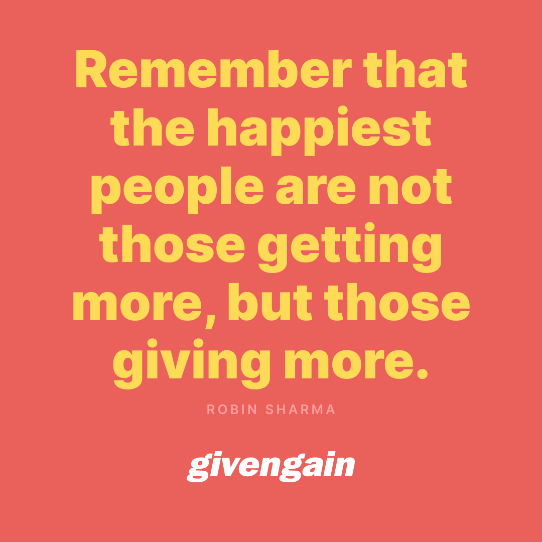 Happiness hack: Give more, live more! 💙 The real joy in life comes from giving. Want to dial up the happiness? Give to a cause you care about 👇givengain.com/discover/ #quoteoftheday #happinesshack #giveback