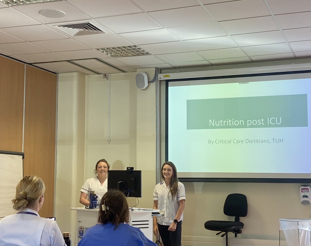 Dietetics_TUH's tweet photo. We’re a team and we learn from each other 📚 
Thanks Shannon and Kate for educating us on the importance of nutritional care post ICU. It is critical that we know how to care for this high risk group 🦴 https://t.co/XrCADqL476