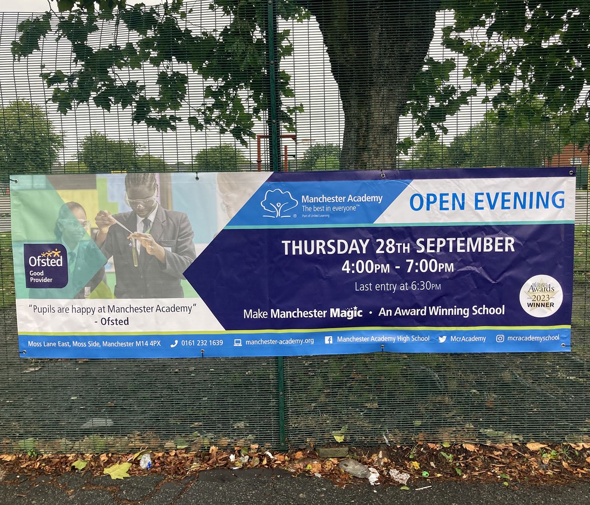 McrAcademy's tweet photo. 📢 Spreading the word! 📢 

Have you seen any of our Open Evening banners and posters around the community?

Looking forward to seeing you all next week!

#MakeManchesterMagic https://t.co/Bof1Dzijda