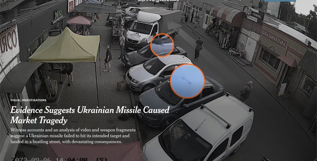 On September 6 a missile fell on a market in  Ukraine killing 15 civilians and injuring dozens of others

Zelensky and most US media outlets blamed Russia. Turns out it was a Ukrainian missile

Only reason we know is because a NYT reporter was nearby when the missile was fired
