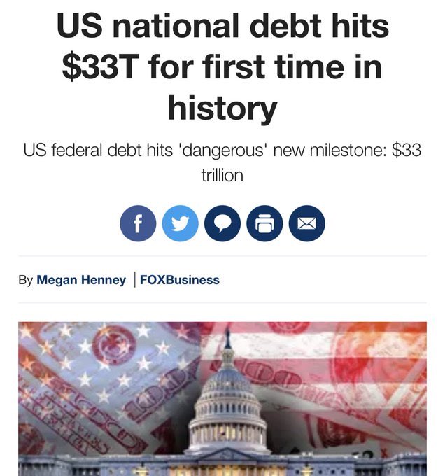 🔴 It was only $31.4 trillion a few months ago before they suspended the debt ceiling until 2025.

The ceiling is caving in, and everyone is sitting with the lights off. #debtceiling #FOMC