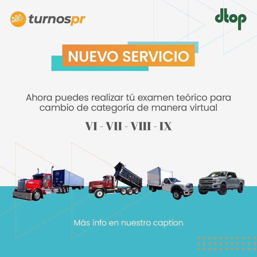 TurnosPR's tweet image. Si tienes +18 y licencia vigente, toma el examen teórico online @DTOP. Horarios: L, M, V: 9am-6pm; Ma, J: 8am-5pm; S: 9am-12pm. Visita cesco.turnospr.com o llama 1-833-938-6677. #TurnosPR #DTOP #Virtual #LicenciaDeConducir #Ciudadanos #Cesco #PuertoRico