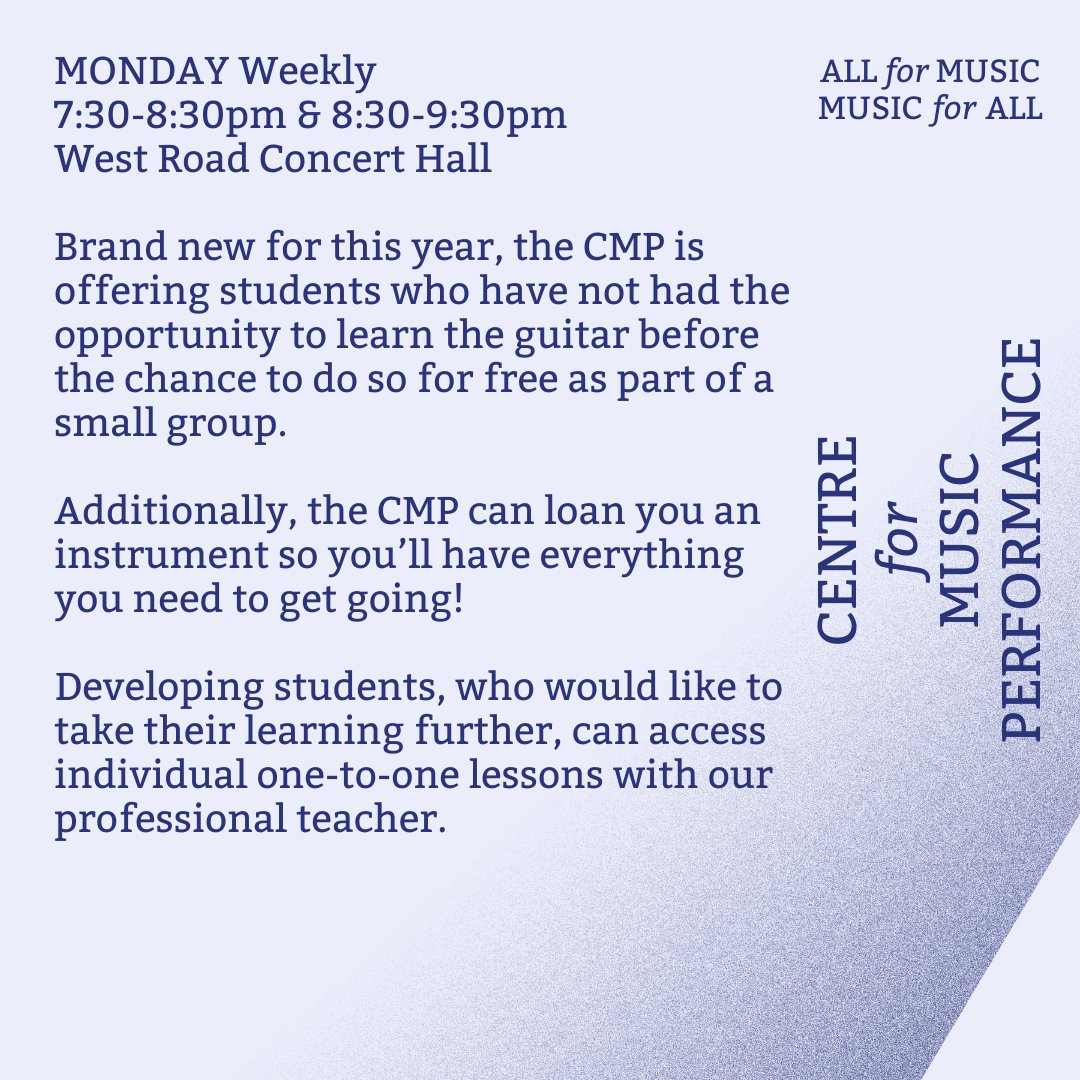 CamUniCMP's tweet photo. Ever wanted to pick up guitar? 🎸

Brand New for this year, the CMP is offering the chance to begin to learn guitar as part of a small group . 

Individual lessons are also available for students to further progress you in your playing.
For Information: https://t.co/TQZksWgLYK https://t.co/zcq91GgD5m