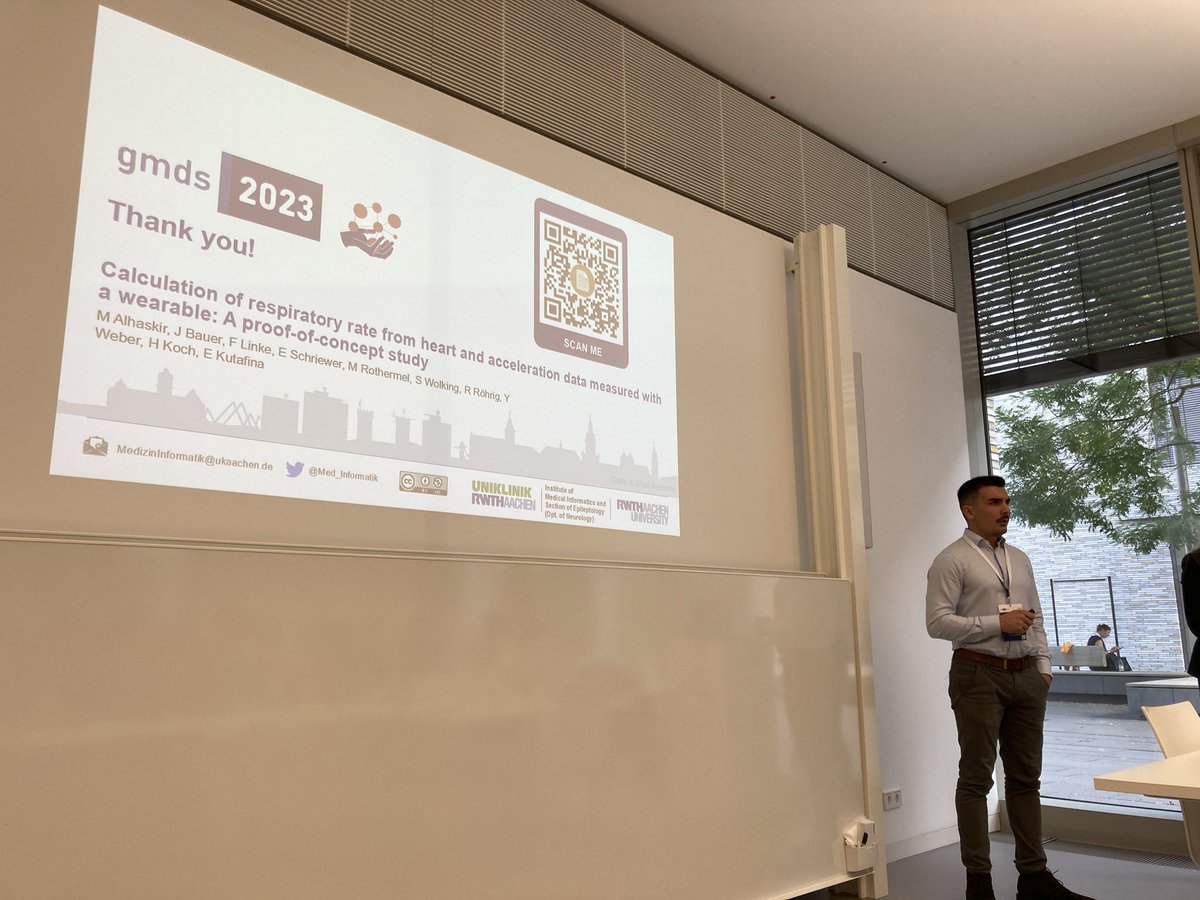 Mohamed Alhaskir (<a href="/RWTH/">RWTH Aachen</a> / <a href="/UniklinikAachen/">Uniklinik RWTH AC</a>): Berechnung der Atemfrequenz anhand von mit einem Wearable gemessenen Herz- und Beschleunigungsdaten: Eine Proof-of-Concept-Studie 

#gmds2023

egms.de/static/en/meet…