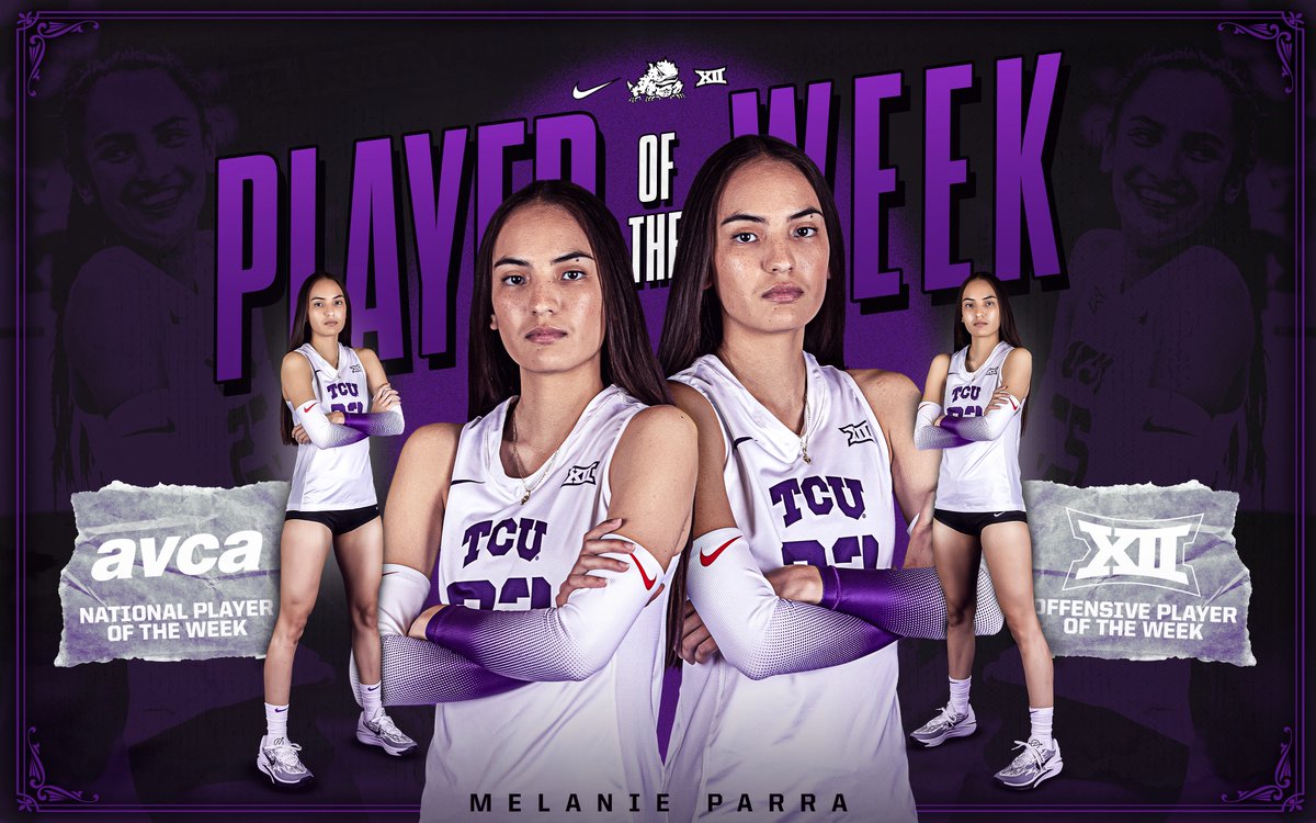 TCU Volleyball (@tcuvolleyball) on Twitter photo ๐๐ช๐ฉ ๐ฉ๐๐ ๐ฃ๐๐ฉ๐๐ค๐ฃ ๐ค๐ฃ ๐ฃ๐ค๐ฉ๐๐๐ ๐ฅ
<a href="/_parra_04/">Melanie Parra</a> led TCU this weekend with 76 kills, averaging 6.91 per set and hitting .394 to garner her first career AVCA National Player of the Week honor!
๐ gofrogs.co/3Ls7klD
#GoFrogs | #OneWay ๐๐ช๐ฉ ๐ฉ๐๐ ๐ฃ๐๐ฉ๐๐ค๐ฃ ๐ค๐ฃ ๐ฃ๐ค๐ฉ๐๐๐ ๐ฅ
<a href="/_parra_04/">Melanie Parra</a> led TCU this weekend with 76 kills, averaging 6.91 per set and hitting .394 to garner her first career AVCA National Player of the Week honor!
๐ gofrogs.co/3Ls7klD
#GoFrogs | #OneWay