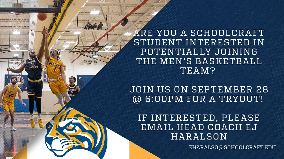 Schoolcraft College Athletics (@ocelotathletics) on Twitter photo Attention Schoolcraft students: If you are potentially looking to join <a href="/OcelotHoops/">Schoolcraft Men's Basketball</a> here is your chance!
#OcelotPride Attention Schoolcraft students: If you are potentially looking to join <a href="/OcelotHoops/">Schoolcraft Men's Basketball</a> here is your chance!
#OcelotPride