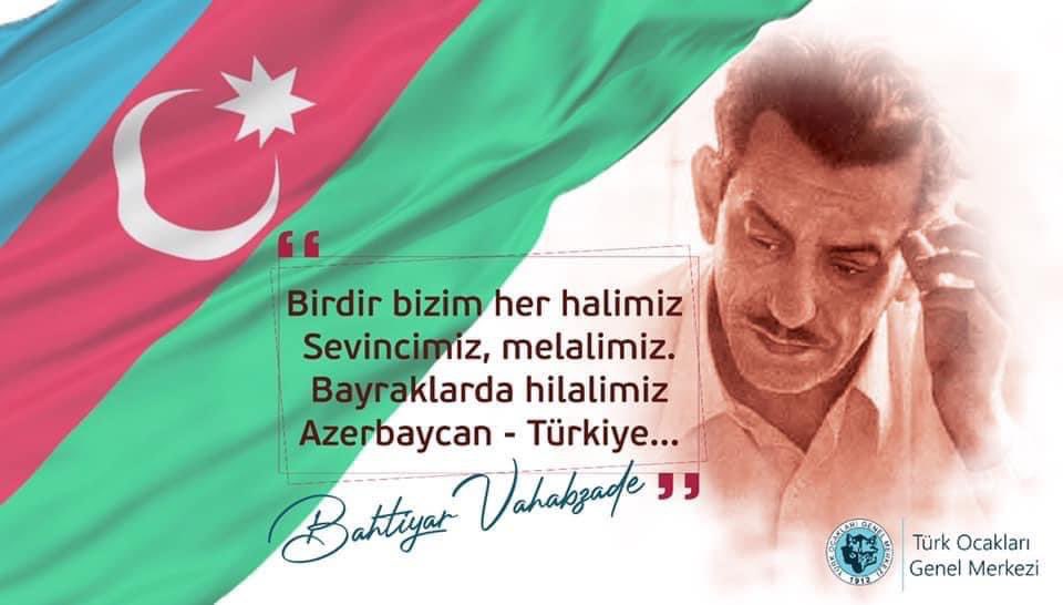 turkocaklari's tweet photo. Birdir bizim her halimiz 
Sevincimiz, melalimiz.
Bayraklarda hilalimiz
Azerbaycan - Türkiye...

Bahtiyar Vahabzade https://t.co/bs0mFszPfw