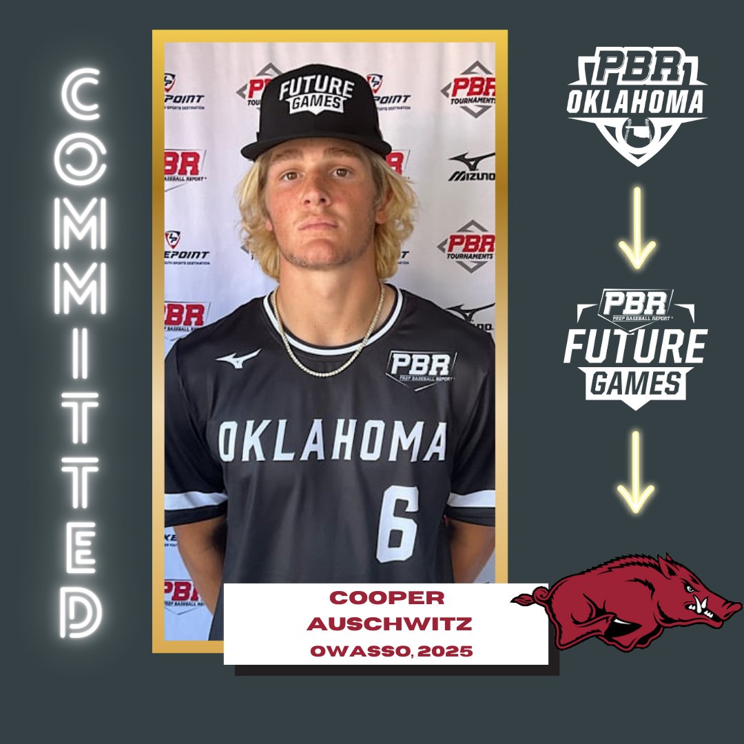 OF/3B Cooper Auschwitz (Owasso, 2025) commits to Arkansas Cooper is ranked 8th in the states 2025 class and was a member of Team Oklahoma at the 2023 Future Games @CooperAuschwitz @OwassoBaseball @RazorbackBSB @prepbaseball 👤PROFILE: loom.ly/dcj_oxE