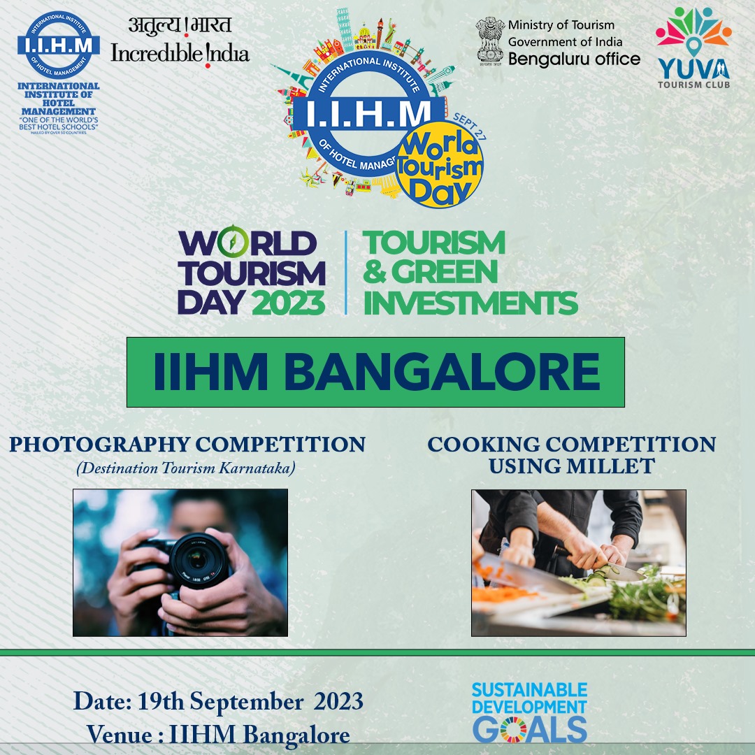 On the occasion of World Tourism Day, IIHM in association with Ministry of Tourism and YUVA Tourism organized photography competition and millet cooking competition for the students of IIHM Bangalore. 
<a href="/IndiaTourismBa2/">India Tourism Bengaluru</a>
#WorldTourismDay #WTD #WTD2023 #IIHMHotelSchools