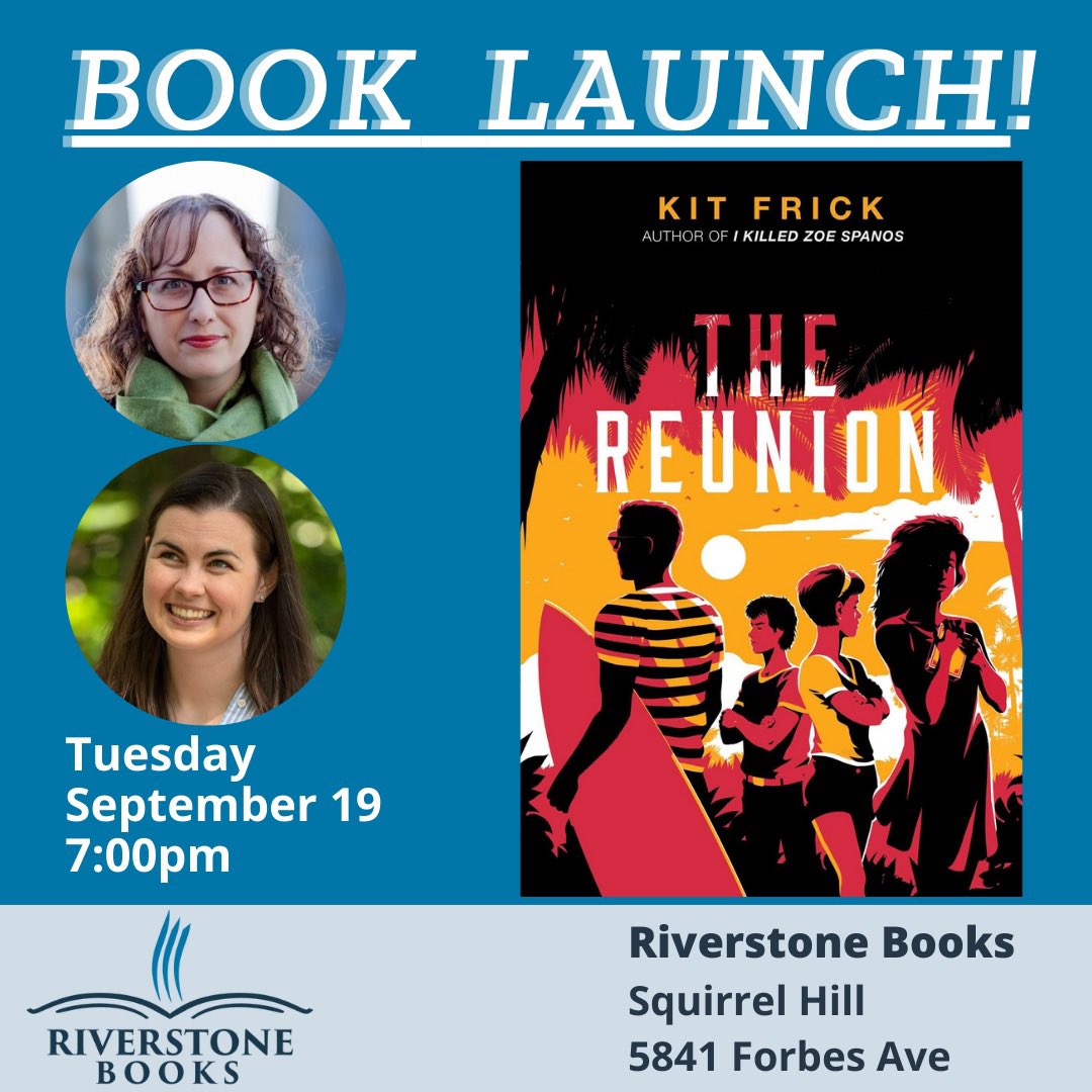 Pittsburgh! Please join us tonight, Tuesday 9/19 at 7pm, at @riverstonepgh Squirrel Hill to celebrate the release of 🏝️THE REUNION🏝️! Hope to see you there. 🧡💛📚🏝️