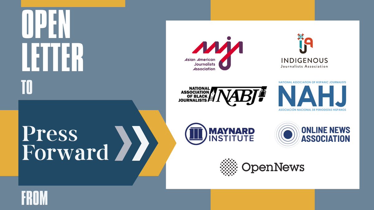 NAHJ's tweet photo. NAHJ joins @AAJA, @najournalists, @NAHJ + #Vision25 partners @ONA, @opennews &amp; @MaynardInst in urging the new $500M Press Forward fund to center #equity and #diversity to build a news landscape that supports our multicultural #democracy. #localnews

🔗: https://t.co/4K9u1HiWFb https://t.co/yvLIfrYgvz