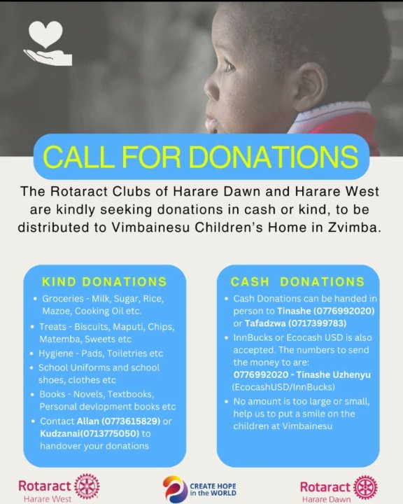 RCHarareDawn's tweet image. We can all make a difference in this world, no matter how small our actions may seem. Join us, the Rotary Club of Harare Dawn in partnership with the Rotary Club of Harare West, as we prepare for our charity visit to Vimbainesu Children's home in Zvimba.