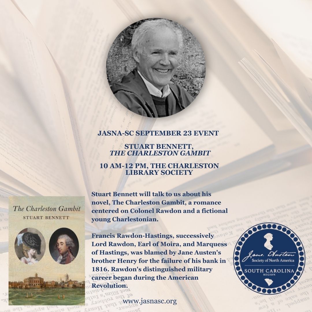 Please join us on Saturday Sept 23rd at 10am at The Charleston Library Society for Stuart Bennett on his book "The Charleston Gambit" - all are welcome! #TheCharlestonGambit #TheCharlestonLibrarySociety #JaneAusten #JASNASC