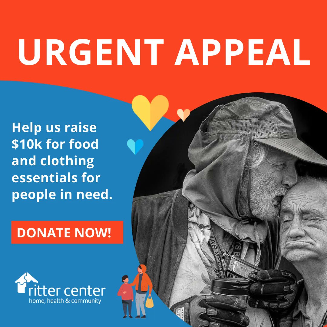 Recently, our food pantry has started running out of food and our clothing closet is empty!  Ritter Center is looking to raise $10k in the next week! Donate today. bit.ly/ritter-clothin…
#foodforall #foodpantry #food #preventhomelessness #UrgentAppeal