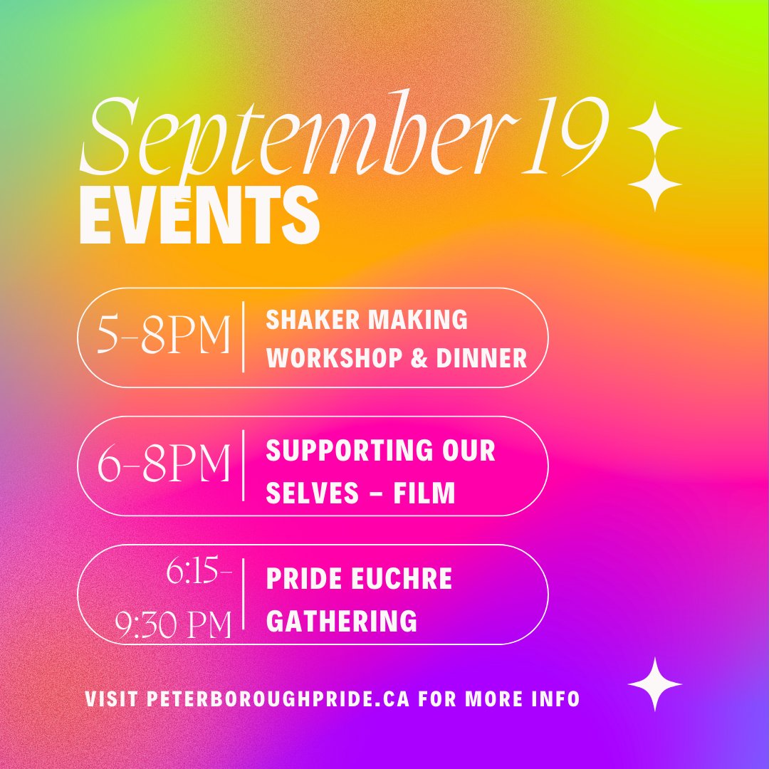 It’s the Day 3 of Peterborough-Nogojiwanong Pride Week 2023!⁣⁣⁣

So let’s see what’s happening today 👇

👉5-8pm: Two-Spirit Circles - Shaker Making Workshop &amp; Dinner.

Join us to celebrate pride month in Nogojiwanong-Peterborough!

Open to all Two-Spirit, Ind...