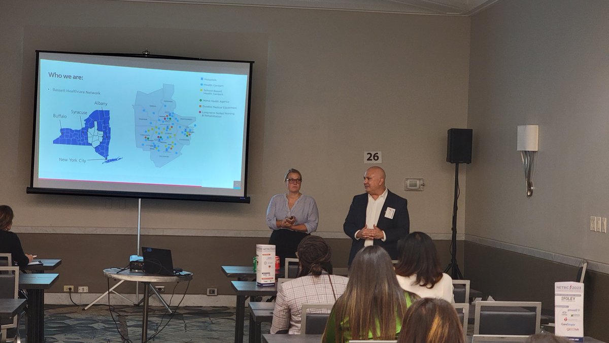 NortheastTRC's tweet photo. On to the last set of breakouts for #NETRC23, seen here: Erica James of Waldo County General Hospital, Halley Chiodo and Kevin Durgee of @BassettNetwork, & Andrew Solomon of @MCDGlobalHealth and George McLane of @UVMHealth https://t.co/t7jspm2d56