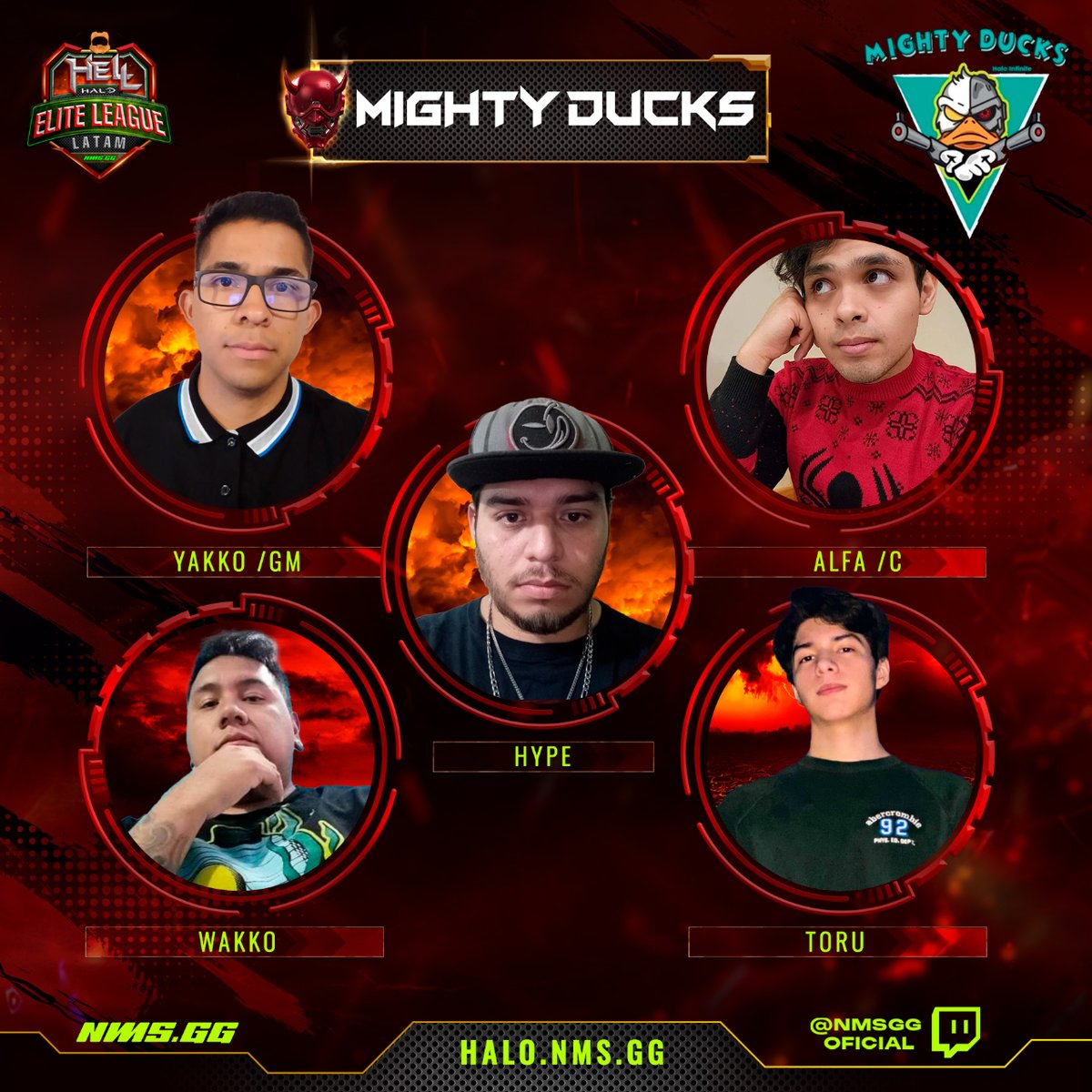 🔥 MIGHTY DUCKS uno de los equipos en busca de la victoria en el PRIMER TORNEO INVITACIONAL presentado este 23 de septiembre de 2023.
🔥 Inscríbete ahora y prepara a tu equipo para el desafío definitivo en ww.halo.nms.gg.  🔥🎮💣