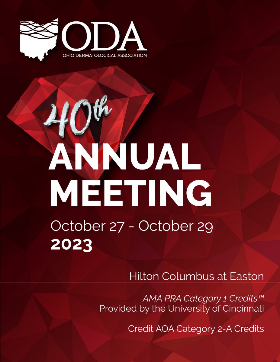 ohderm's tweet photo. Don't forget to RSVP to the ODA 40th Annual Meeting, October 27th - October 29th! Early Bird Registration end on October 1st. Visit the ODA website https://t.co/hgdA4PpRfk to register and for details about the meeting. https://t.co/DmG0QNTfMQ