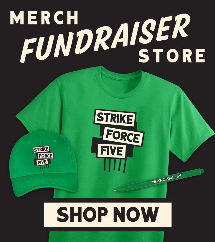 Join the Strike Force! You can help us help our staff, and look good doing it with new @StrikeForceFive merch! Shop here: 👉 strikeforcefive.shop