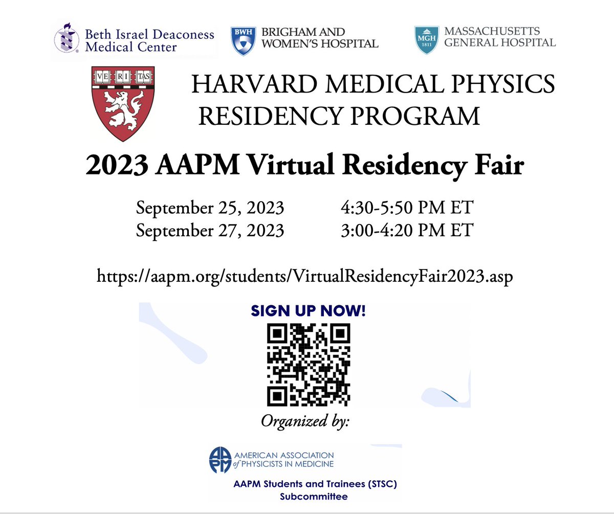 Brian Winey, PhD DABR (@brianmedphys) on Twitter photo Are you interested in learning about therapeutic medical physics residency training positions in the upcoming 2024 application and match cycle?
Join our faculty and current residents next week to learn more about the <a href="/HarvardMedPhys/">Harvard Med Phys</a> Residency Program! Are you interested in learning about therapeutic medical physics residency training positions in the upcoming 2024 application and match cycle?
Join our faculty and current residents next week to learn more about the <a href="/HarvardMedPhys/">Harvard Med Phys</a> Residency Program!
