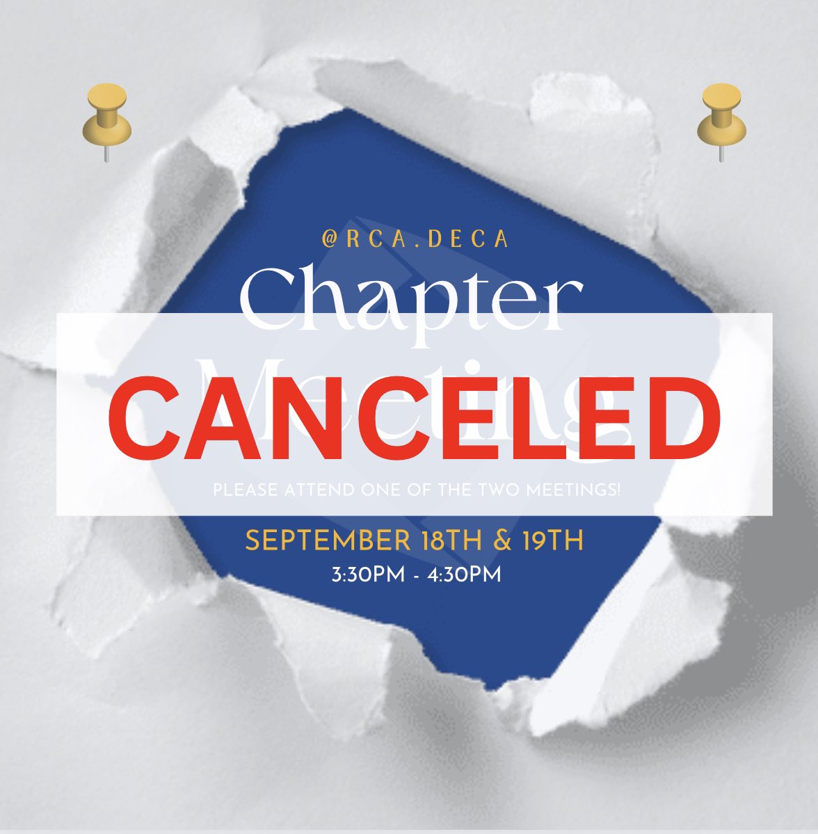 TODAY’S MEETING IS CANCELED!! 
We apologize for the last minute notification and if it caused any inconvenience. 💙