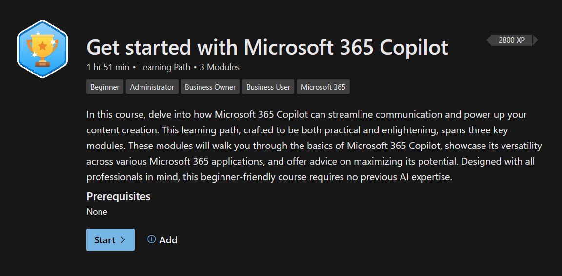 Did you hear about the new <a href="/MicrosoftLearn/">Microsoft Learn</a> course, "Get started with <a href="/Microsoft365/">Microsoft 365</a> Copilot"? 

🧳 learn.microsoft.com/en-us/training…