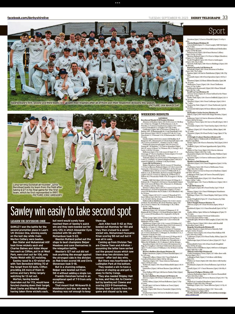 Thanks to @CCrawfordDT at @DerbyTelSport for this magnificent double spread covering the end of season in our league!