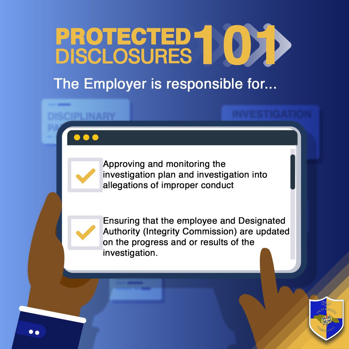 JISNews's tweet image. When preparing to make a protected disclosure, it is important to know the roles of each player in the process. 

Let's explore some more roles of employers in the protected disclosure process.

#protecteddisclosures #integritycommission #whistleblower #endcorruption