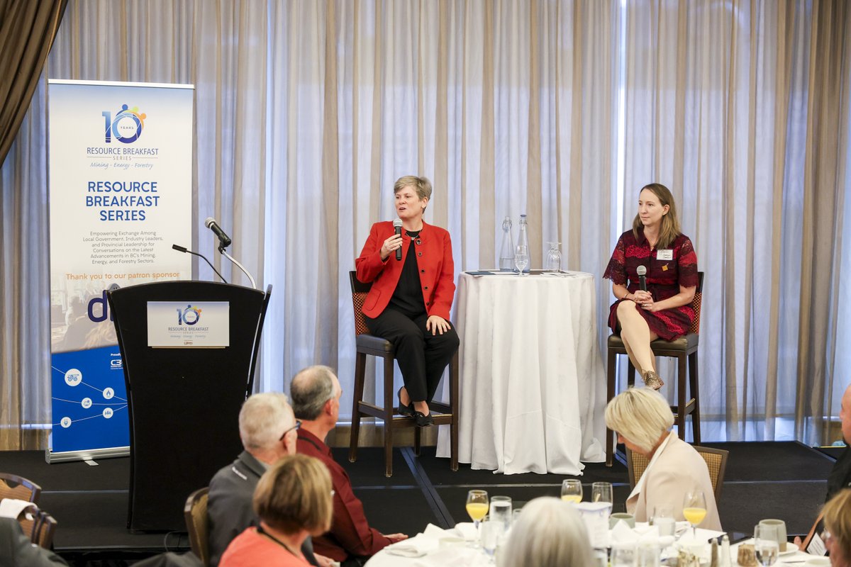 ResourceSeries's tweet photo. The Resource Breakfast Series is back this week! Today we started off with the Honourable @Josie_Osborne from EMLI, and a moderated Q&amp;A with Innergex VP – Corporate Relation, Colleen Giroux-Schmidt. #RBS23 hosted by @C3AllianceCorp https://t.co/s3YAysqQPZ