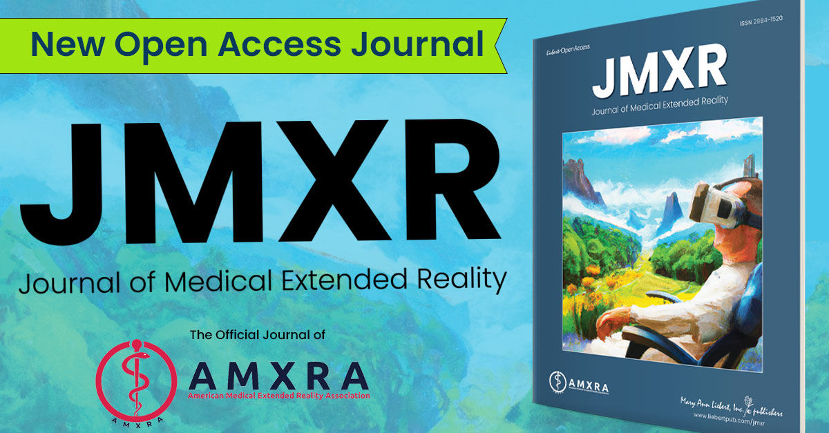 Press release about #JMXR, the Journal of Medical Extended Reality: home.liebertpub.com/news/brennan-s…. As the official journal of <a href="/theAMXRA/">American Medical Extended Reality Association</a>, JMXR is the new journal of record for medical extended reality (#MXR), a burgeoning science in need of an outlet for hi-quality, rigorous research.