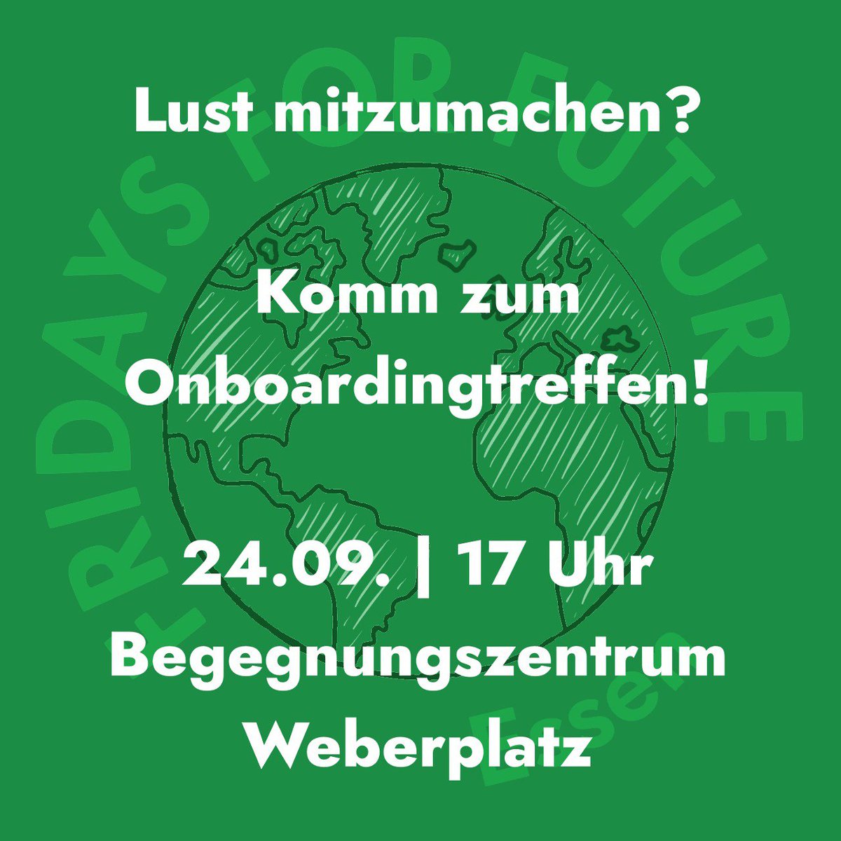 Für alle, die nach dem globalen Klimastreik am 15.9. Lust bekommen haben auch für Klimagerechtigkeit zu kämpfen, findet am 24.9. um 17 Uhr das nächste Onboarding Treffen im Begegnunszentrum am Weberplatz statt.

Kommt vorbei!🔥✊
