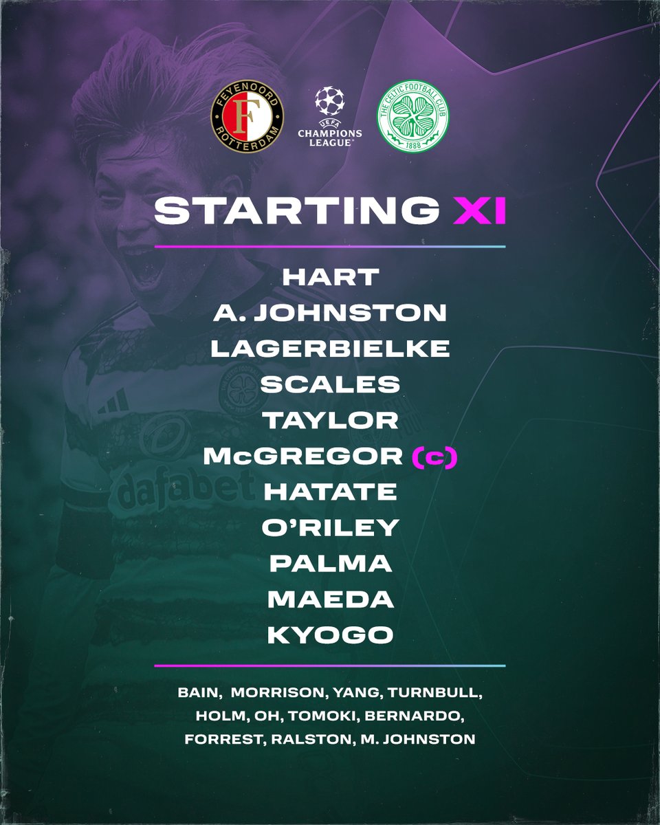 🟢 <a href="/ChampionsLeague/">UEFA Champions League</a> Team News ⚪ 

Here's how the Bhoys will line up in Rotterdam 👊 

#FeyenoordCeltic | #UCL | #COYBIG🍀