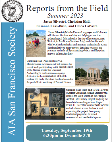 🚨Coming up this evening at 6:30pm! Join the local chapter of the @archaeology_aia here on campus for an update from the field. 

#Archaeology #ClassicalStudies #Mediterranean #Pompeii #Italy #Greece #Nemea