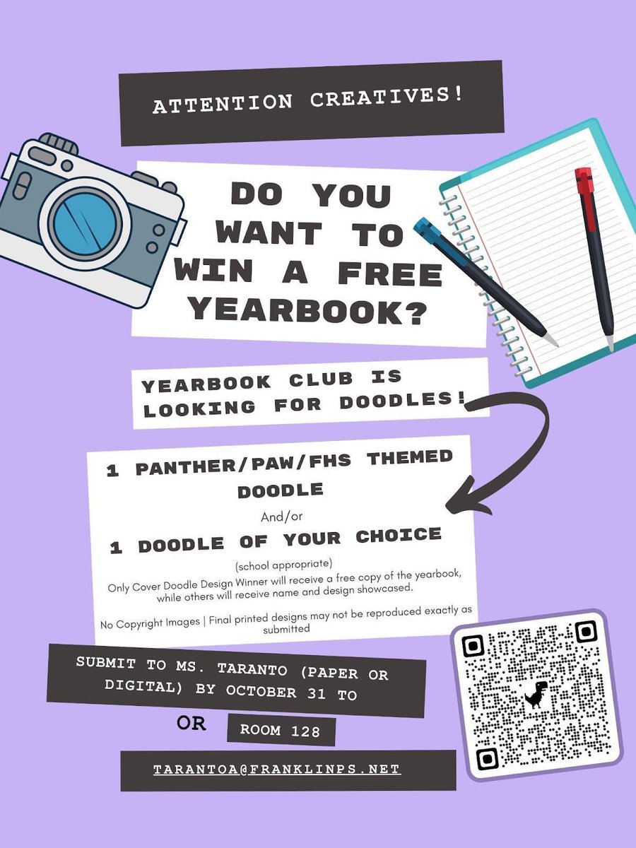 for the first time in oskey yearbook history we are running a competition for a free yearbook! we are looking for simple doodles (fhs related and not) to appear in the ‘23-‘24 yearbook!
we will stop accepting responses on halloween 👻 
good luck creatives!