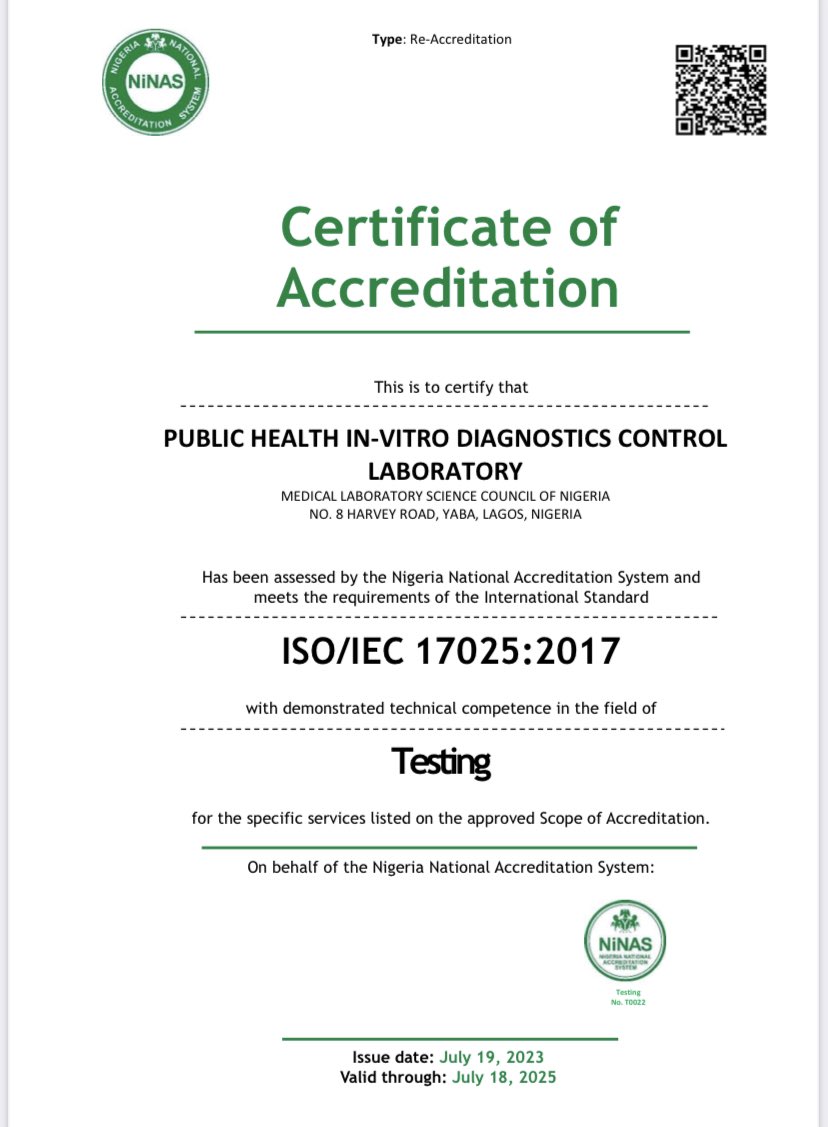 MedLabNigeria's tweet photo. The Registrar, Dr Tosan Erhabor has assured that MLSCN would, in addition to Quality, and Safety, focus on Sustainability as one of the three pillars of its regulatory function. He said this while receiving the certificate of re-accreditation https://t.co/ji5ILHSSni