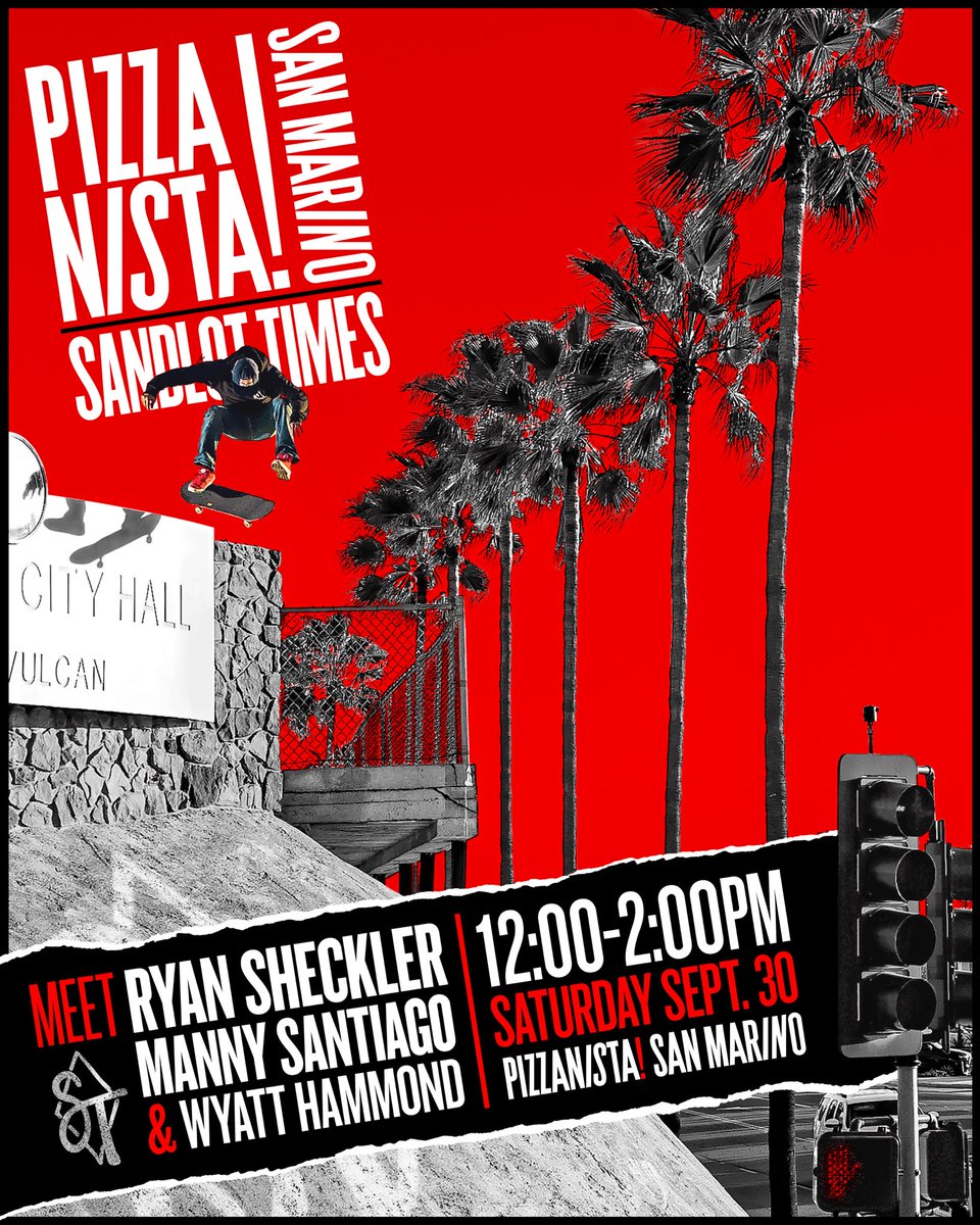 Meet Ryan Sheckler Manny Santiago &amp; Wyatt Hammond. Sept 30 PIZZANISTA! San Marino.