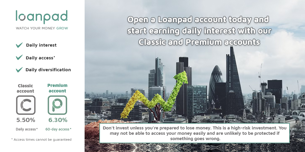 Interest Rates are now 5.50% on our Classic / ISA Classic accounts and 6.30% on our Premium / ISA Premium accounts. Go to bit.ly/3uxgowv to find out more. Don't invest unless you're prepared to lose money. #investing #loanpad