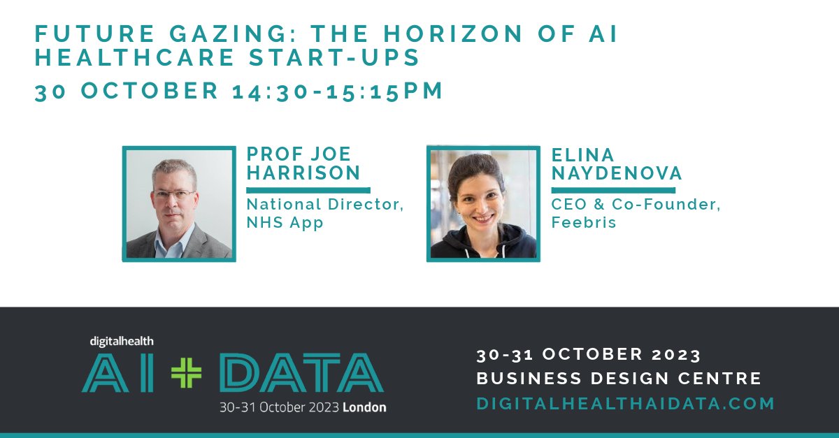 📢 Come meet our team at the latest @digitalhealth2 @HealthAIData conference 👋 Our CEO Elina Naydenova will be joining @MKHospital CEO Joe Harrison on a panel to talk about the future of AI startups in healthcare💡 Sign up to join us here: digitalhealthaidata.com