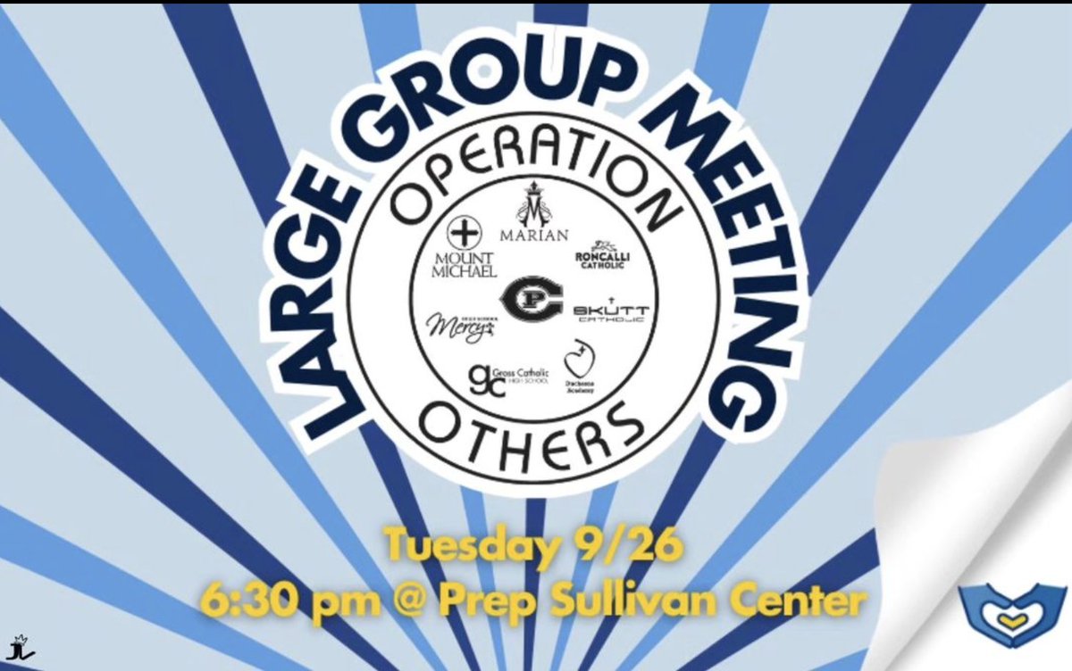 OperationOthers's tweet image. The first Operation Others big group meeting will take place on Tuesday, Sept. 26th from 6:30-7:30pm in the Sullivan Center Commons.  Students from all of Prep’s Catholic high schools are invited to attend.  Come learn more about O.O. and how you can get involved this year.