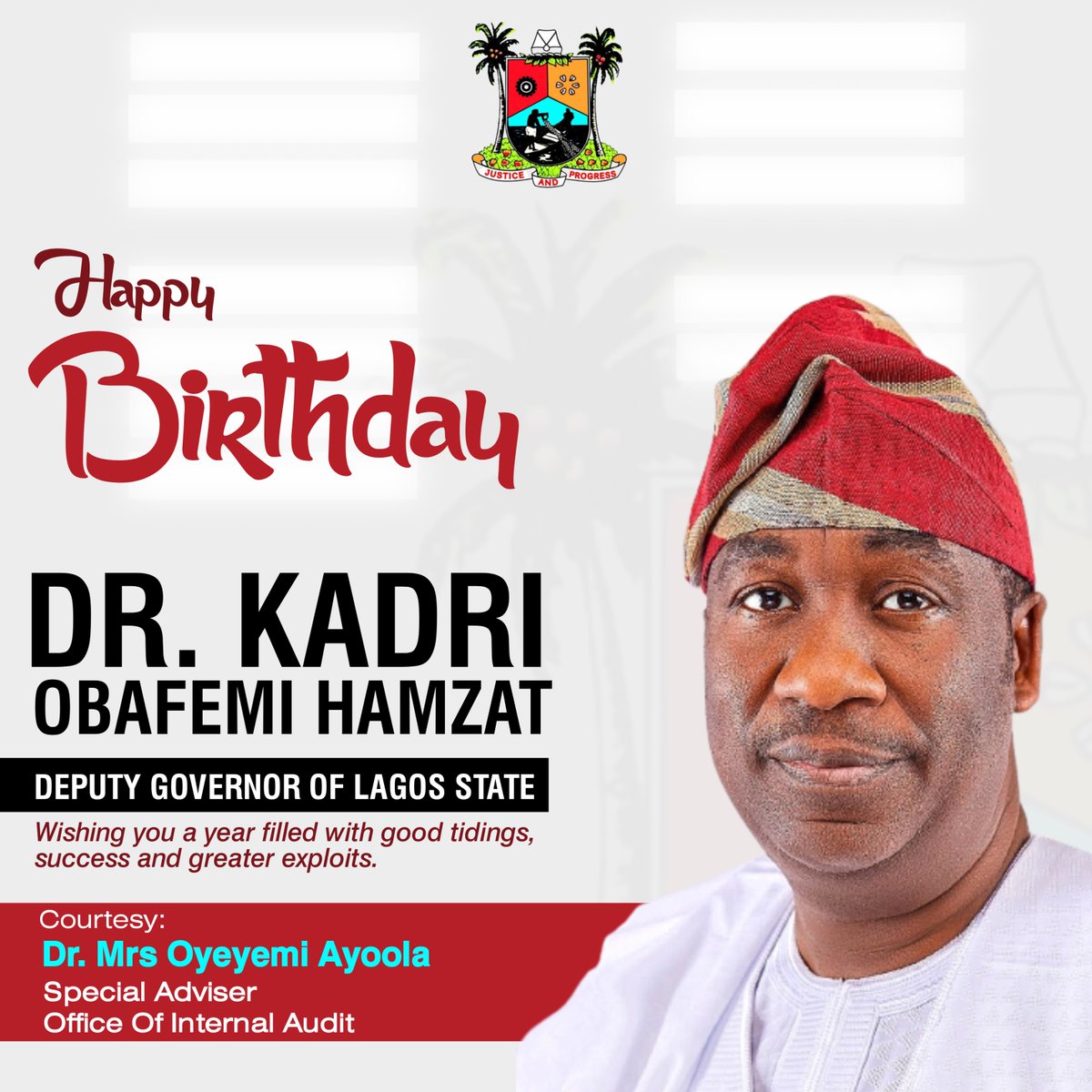 droyeyemiayoola's tweet photo. Wishing Deputy Governor of Lagos State,Dr. Kadri Obafemi Hamzat, a joyous and Happy Birthday!
Cc: @drobafemihamzat
#GreaterLagos
#Movinglagosforward
#themesagenda https://t.co/EmDIVO6t4C