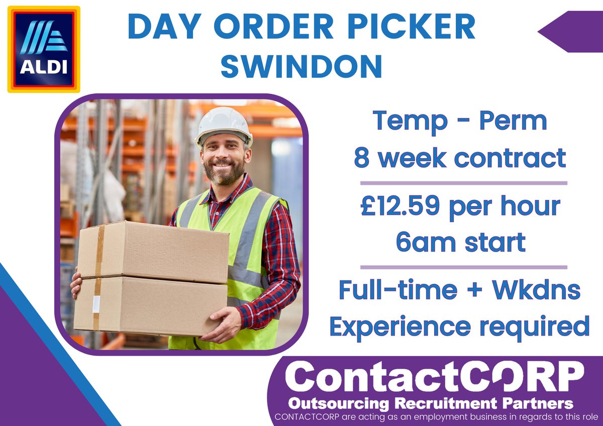 Join the Aldi team in Swindon, Wiltshire, and start earning £12.59 per hour from day one! Plus, there's a path to a permanent contract with higher pay rates.

Apply here -> contactcorp.co.uk/job/aldi-order…
or Call Olga on 07393 148614

#WarehouseJobs #Swindon #ImmediateStart #TempToPerm
