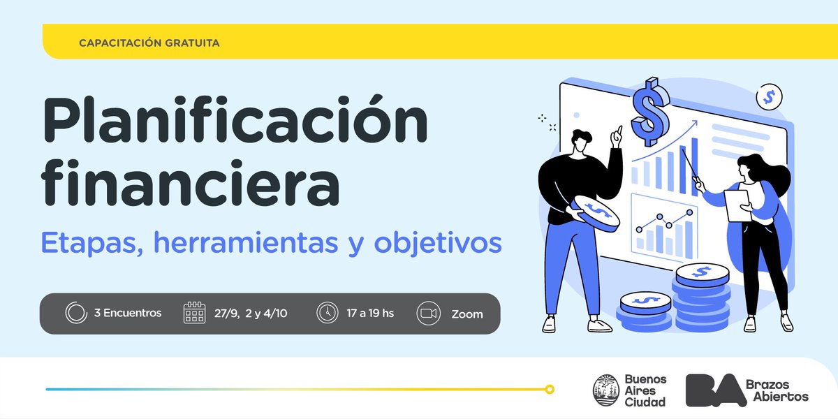 📢 ¡Llegó nuevamente la capacitación virtual y gratuita Planificación financiera! Aprovechá esta oportunidad para aprender sobre la definición de la planificación, sus etapas y objetivos SMART.

📆 ¿Cuándo? 27/9,  2 y 4/10, de 17 a 19 Hs.

✍️ Anotate en bit.ly/PlanificacionF…