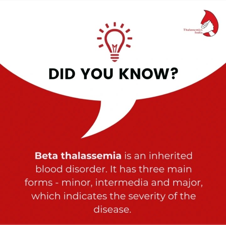 #DidYouKnow Beta-thalassemia is hereditary. It is classified into three types based on the severity of the disease: minor, intermedia, and major.
.
.
.
.
#thalassemiamajor #thalassemiaminor #thalassemiaintermedia #BetaTHalassemia #DidYouKnow #thalassaemia #thalassemiaawareness