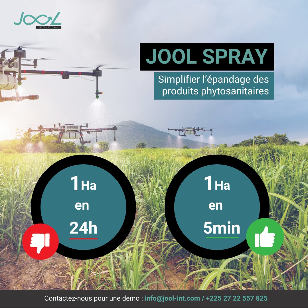 🤩 C'est fini les longues heures d'épandage 🌱

Testez notre service. Contactez-nous dès maintenant pour une demo 
☎️+225 01 538 787 70
📧info@jool-int.com

#Spraying #Pulvérisation #Epandage #Phytosanitaire #Plantation #Agriculture #Drone #Agriculturedeprécision #AgriTech #Tech